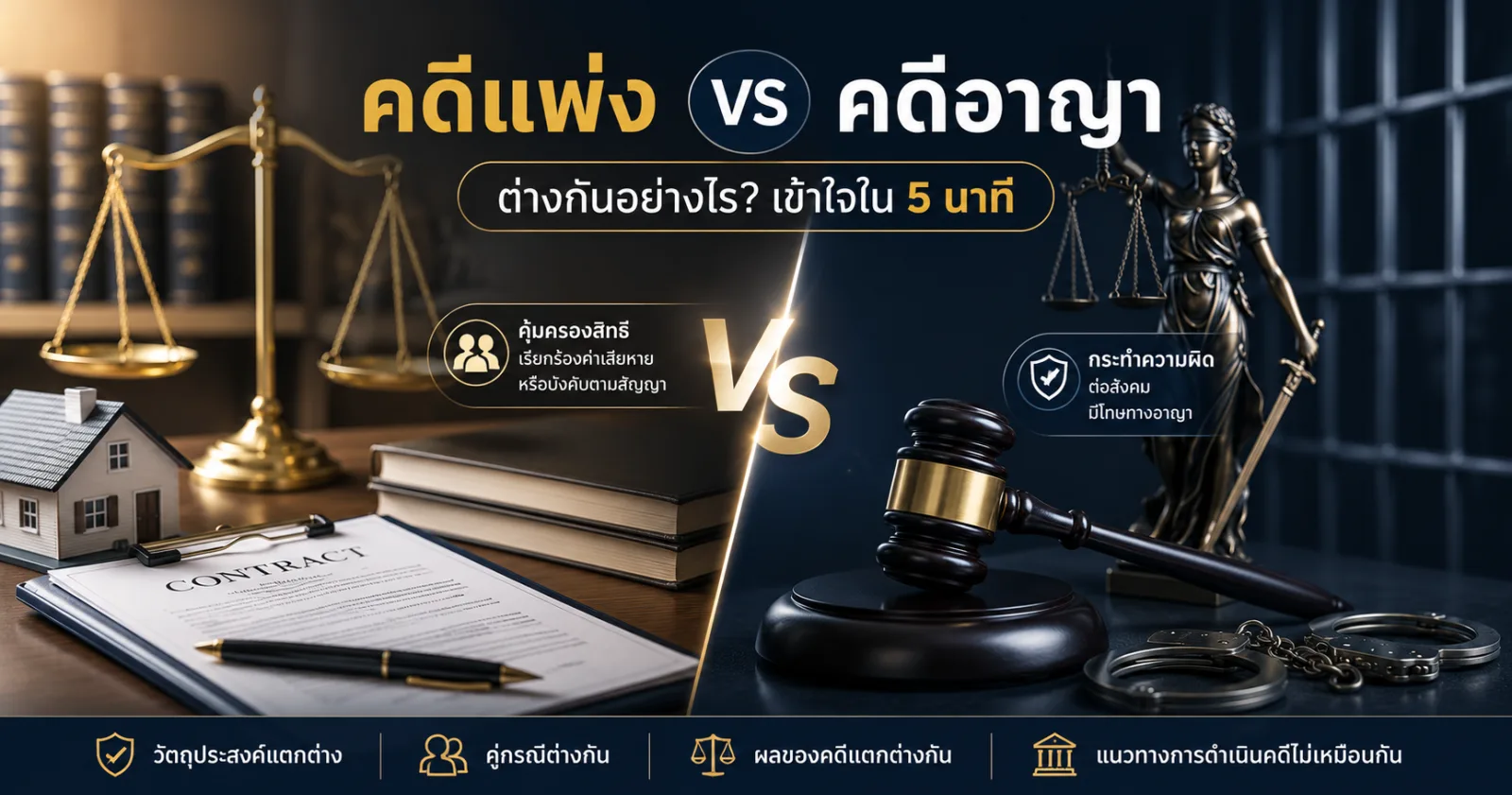 คดีแพ่งกับคดีอาญาต่างกันอย่างไร? เข้าใจใน 5 นาที