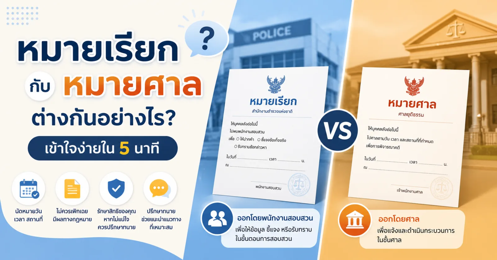 หมายเรียก กับ หมายศาล ต่างกันอย่างไร?